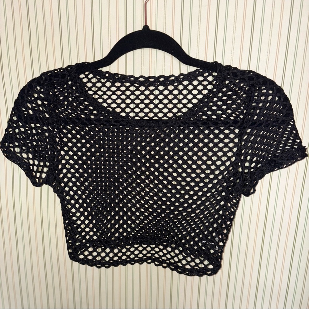 Black Mesh Crochet Crop Top